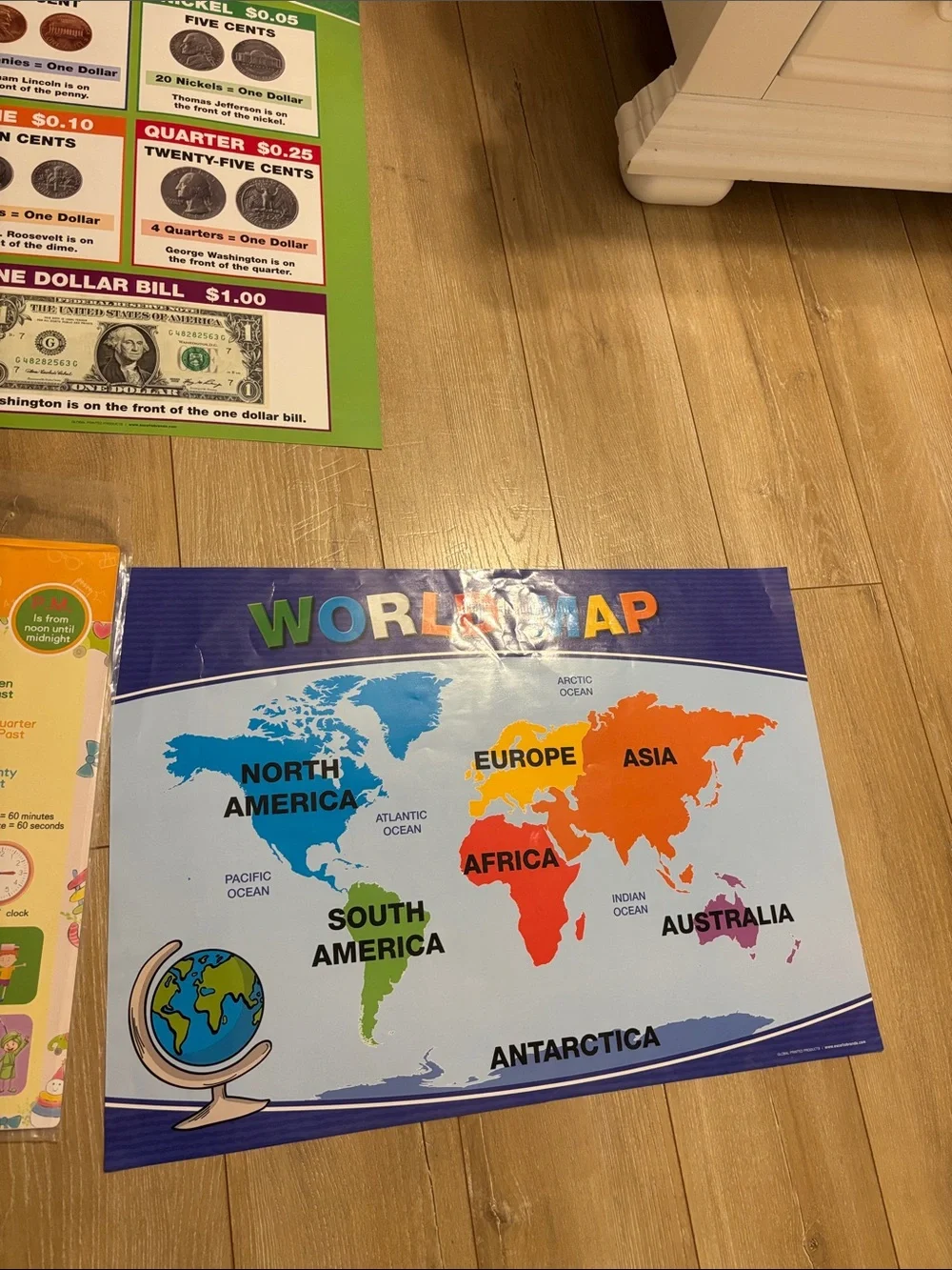 Kids Double sided educational posters  Time, Money & Math Learning Posters